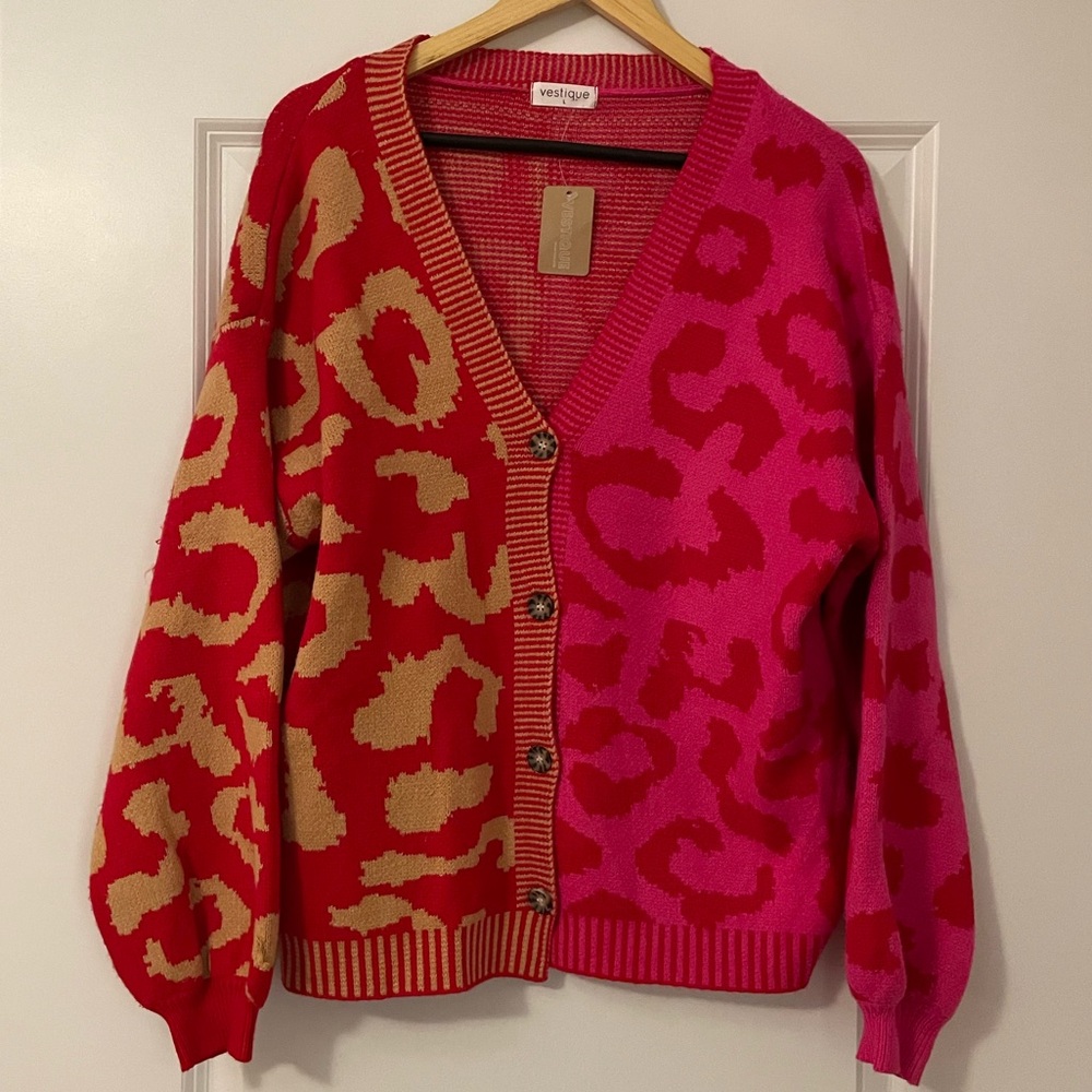 NWT Vestique Depth Leaopard Two tone Multi colored Cardigan Sweater - Picture 4 of 12
